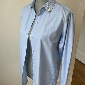Zara Light Blue Men's Shirt with Pearl Collar